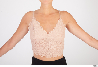 Vanessa Angel beige lace crop top casual upper body 0001.jpg